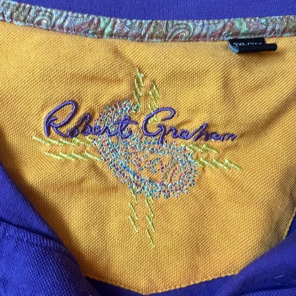 Robert Graham Mens Polo Shirt Short Sleeve Button Front Collared  Purple Sz 2XL - Picture 3 of 11
